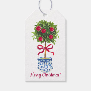Chinoiserie Topiary Christmas, Blue White Holiday Gift Tags
