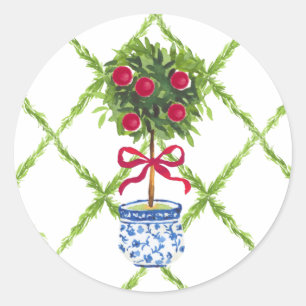 Chinoiserie Topiary Christmas Classic Round Sticker