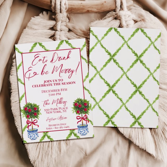 Chinoiserie Topiary Christmas Party Invitation (Creator Uploaded)