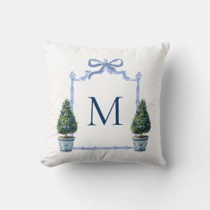 Chinoiserie Topiary Monogrammed Crest Cushion