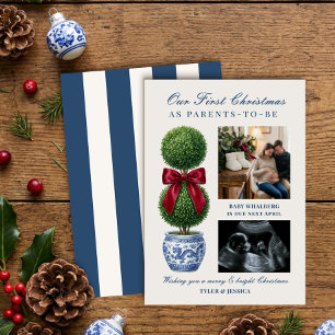 Chinoiserie Topiary Pregnancy Photo and Ultrasound Holiday Card