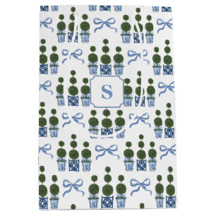 Chinoiserie Topiary Tree Blue Bow Medium Gift Bag