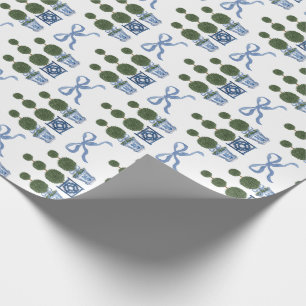 Chinoiserie Topiary Tree Blue Bow Wrapping Paper