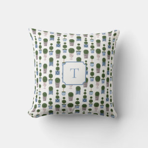 Chinoiserie Topiary Tree Bow Monogrammed Cushion