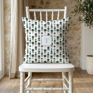 Chinoiserie Topiary Tree Bow Monogrammed Cushion
