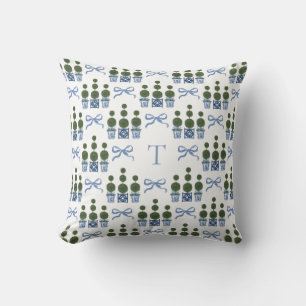 Chinoiserie Topiary Tree Bow Monogrammed Cushion