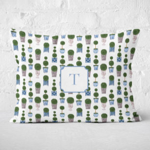 Chinoiserie Topiary Tree Bow Monogrammed Decorative Cushion