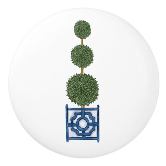 Chinoiserie Triple Topiary Tree Ceramic Knob (Front)