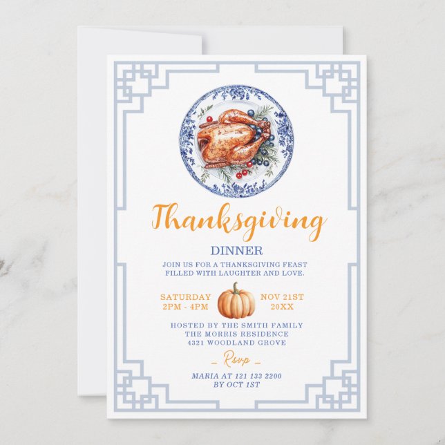 Chinoiserie Turkey Thanksgiving Dinner Invitation (Front)