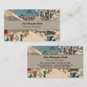 Chinoiserie Ukiyo-e Japanese Winter Snow Landscape Business Card