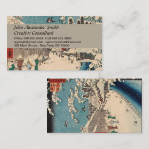 Chinoiserie Ukiyo-e Japanese Winter Snow Landscape Business Card