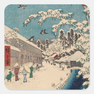 Chinoiserie Ukiyo-e Japanese Winter Snow Landscape Square Sticker
