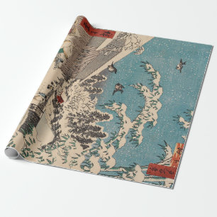Chinoiserie Ukiyo-e Japanese Winter Snow Landscape Wrapping Paper