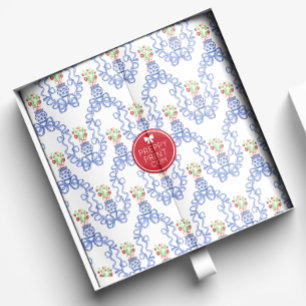 Chinoiserie Vases of Red Strawberries and Blue Bow Tissue Paper