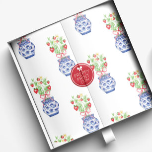 Chinoiserie Vases of Red Strawberries Tissue Paper