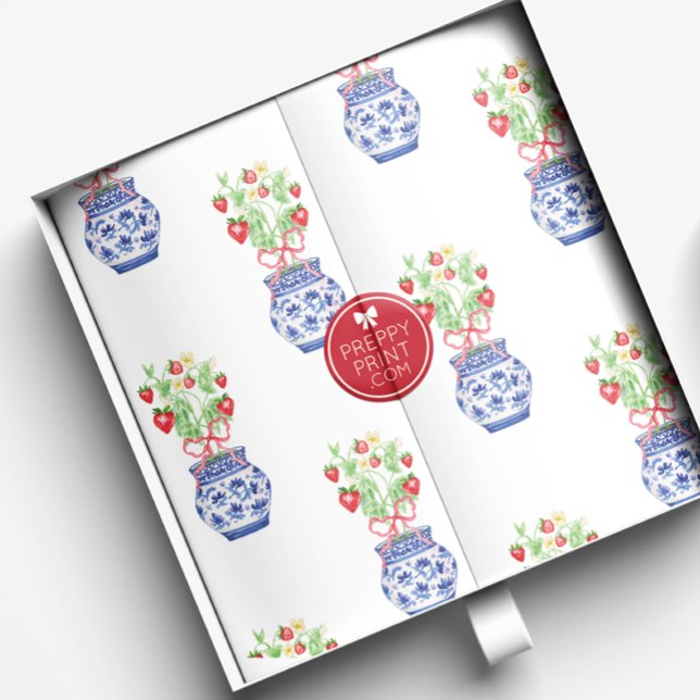 Chinoiserie Vases of Red Strawberries Tissue Paper (Creator Uploaded)