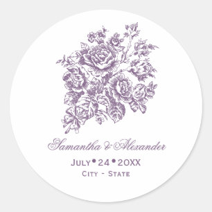 Chinoiserie Victorian Purple Roses Bouquet Wedding Classic Round Sticker