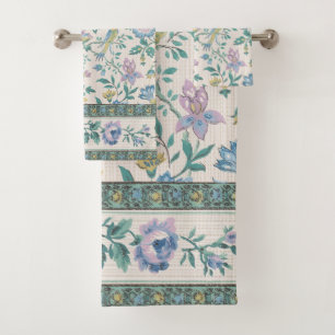 Chinoiserie Vintage Bird Floral Pastel Pattern Bath Towel Set