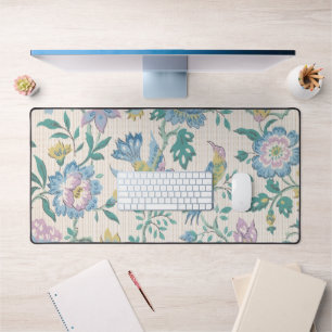 Chinoiserie Vintage Bird Floral Pastel Pattern Desk Mat