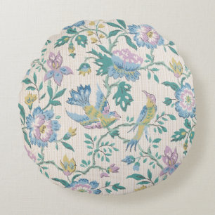 Chinoiserie Vintage Bird Floral Pastel Pattern Round Cushion