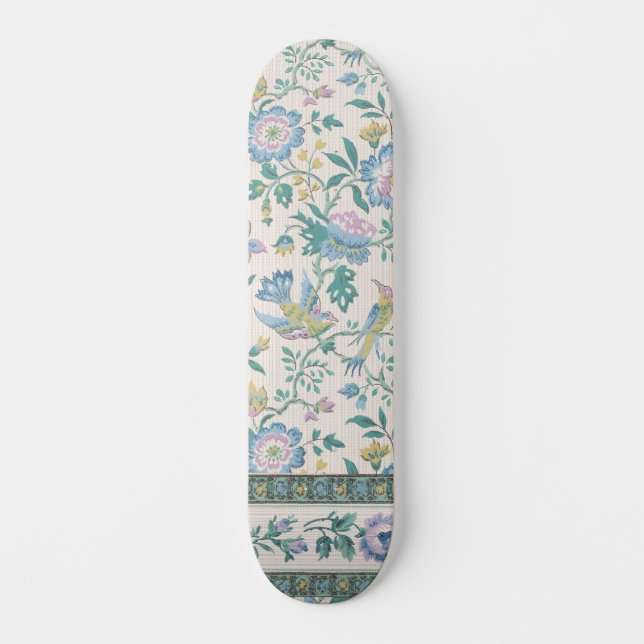 Chinoiserie Vintage Bird Floral Pastel Pattern Skateboard (Front)