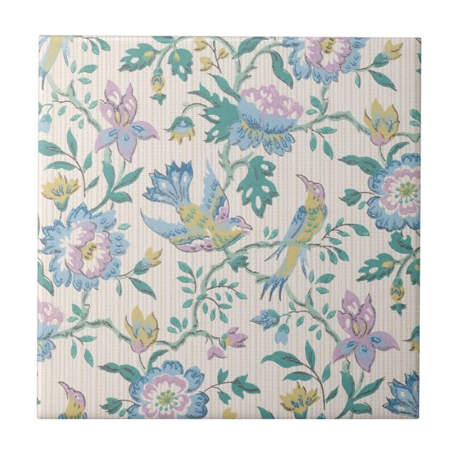 Chinoiserie Vintage Bird Floral Pastel Pattern Tile (Front)