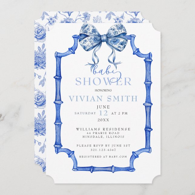 Chinoiserie Vintage Bow and Frame Baby Shower  Invitation (Front/Back)