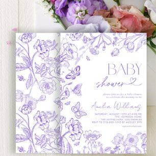 Chinoiserie Vintage Floral Lavender Baby Shower Invitation