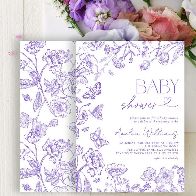 Chinoiserie Vintage Floral Lavender Baby Shower Invitation (Creator Uploaded)