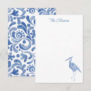 Chinoiserie Watercolor Blue Heron Bird Note Cards