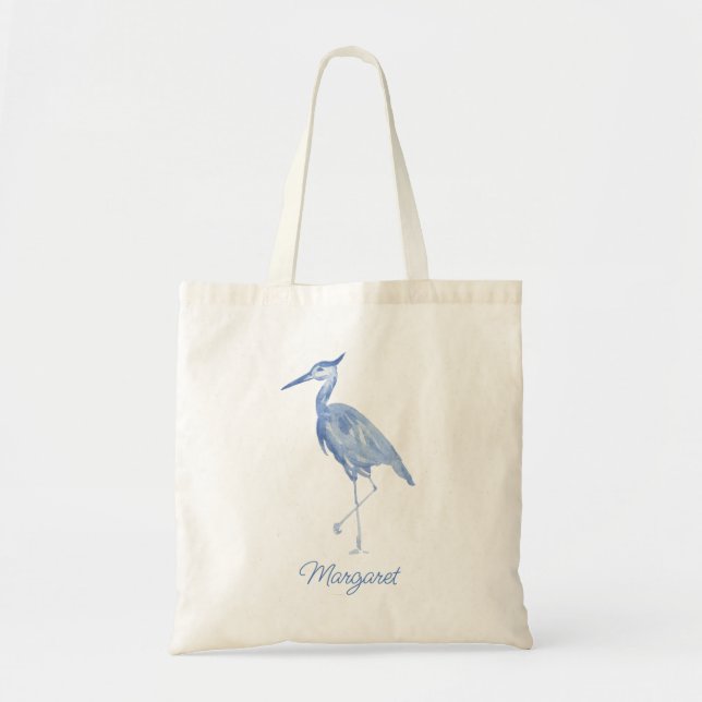 Chinoiserie Watercolor Blue Heron Tote Bag (Front)