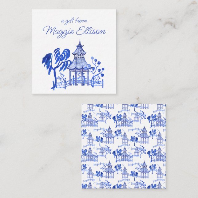 Chinoiserie Watercolor Blue Pagoda Gift Enclosure  Card (Front/Back)