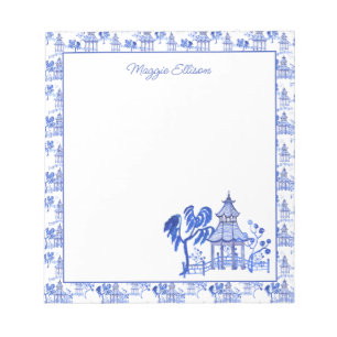 Chinoiserie Watercolor Blue Pagoda Notepad