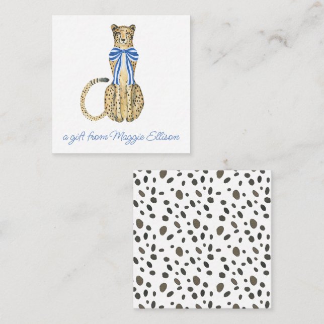 Chinoiserie Watercolor Bow Cheetah Gift Enclosure Card (Front/Back)