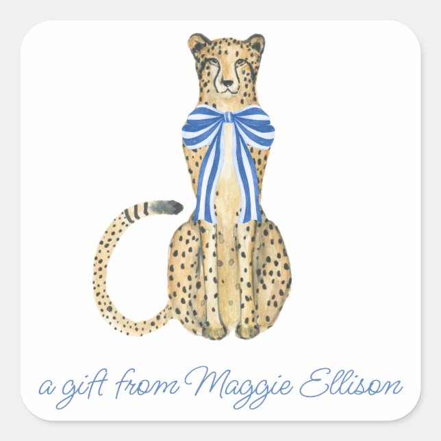 Chinoiserie Watercolor Bow Cheetah Gift Stickers (Front)