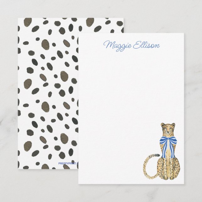 Chinoiserie Watercolor Bow Cheetah Note Cards (Front/Back)