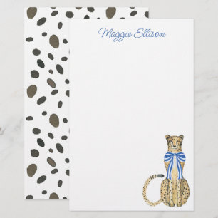 Chinoiserie Watercolor Bow Cheetah Stationery