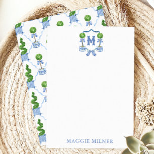 Chinoiserie Watercolor Bow Topiary Monogram Crest Thank You Card