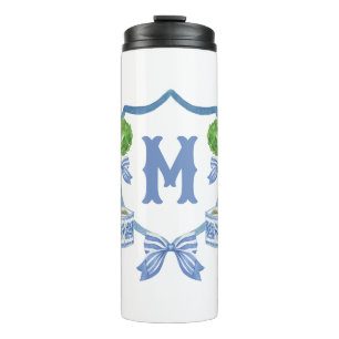 Chinoiserie Watercolor Bow Topiary Monogram Crest Thermal Tumbler