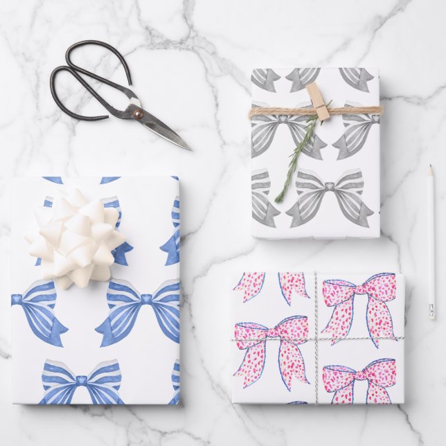 Chinoiserie Watercolor Bows Wrapping Paper (Front)