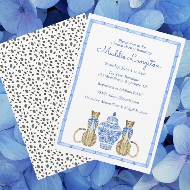 Chinoiserie Watercolor Cheetah Ginger Jar Invitation (Creator Uploaded)