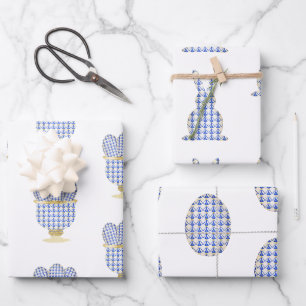 Chinoiserie Watercolor Chic Eggs and Bunnies Wrapping Paper Sheet