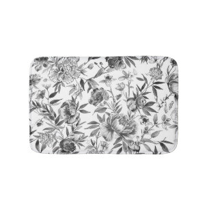 Chinoiserie Watercolor Floral Botanical Painting Bath Mat