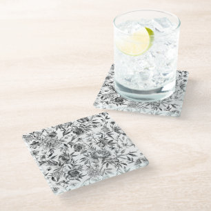 Chinoiserie Watercolor Floral Botanical Painting Glass Coaster