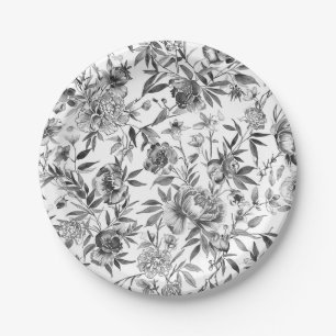 Chinoiserie Watercolor Floral Botanical Painting Paper Plate