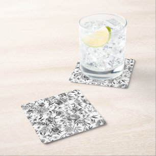 Chinoiserie Watercolor Floral Botanical Painting Square Paper Coaster