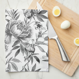 Chinoiserie Watercolor Floral Botanical Painting Tea Towel