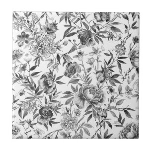 Chinoiserie Watercolor Floral Botanical Painting Tile