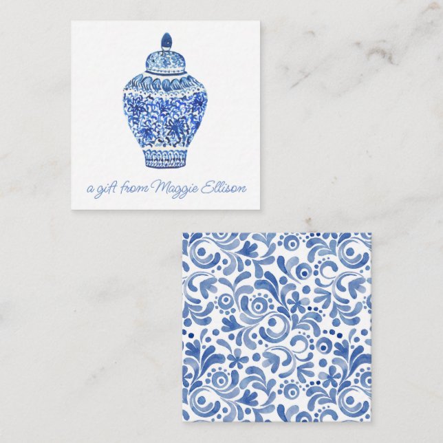Chinoiserie Watercolor Ginger Jar Gift Enclosure Card (Front/Back)