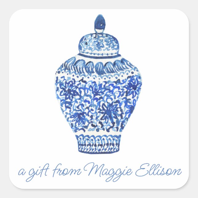 Chinoiserie Watercolor Ginger Jar Gift Stickers (Front)